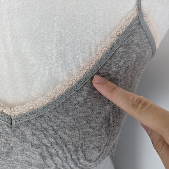 Y2K VTG 00s Express Gray Jersey Knit White Lace Trim Babydoll Cami Top Sz M - Picture 4 of 6